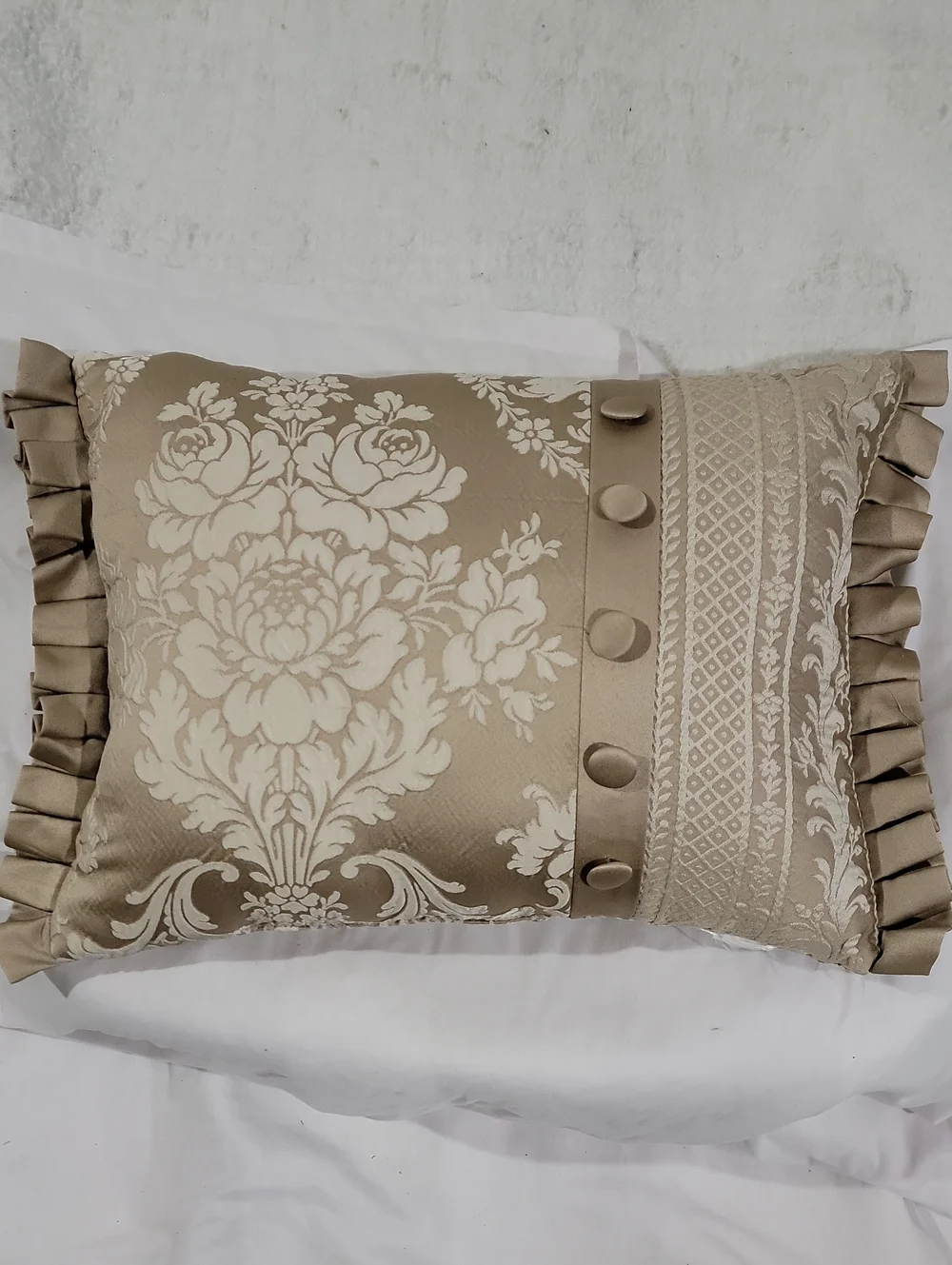 Decorative Damask Accent Pillow in Cream and Tan -